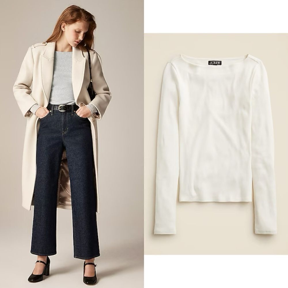 NWT J CREW Fine rib boatneck top in Ivory
